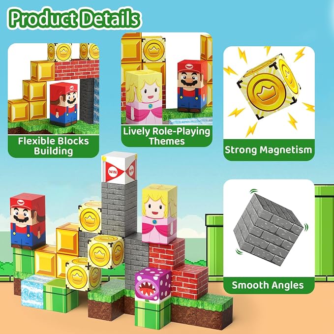 Magnetic Building Blocks Travel Toys for Kids Ages 4-8, Toddler Magnetic Cubes STEM Learning Set with Iron Storage Box – Portable Construction Toys for Boys Girls 3-5