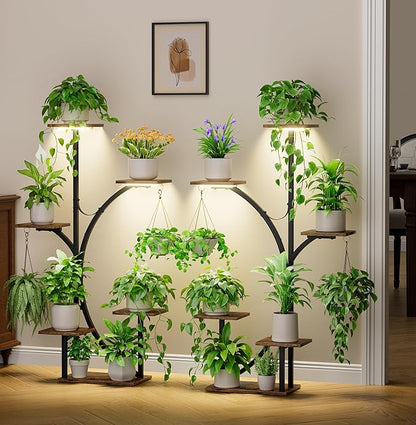 Plant Stand Indoor with Grow Lights - 2 Pack Corner Plant Shelf, 6 Tiered 47'' Indoor Plant Stands for Multiple Plants, K-Shaped Plant Rack Display Holder, Flower Stands for Living Room Patio Home