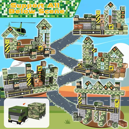 Annexfun Magnetic Blocks-100PCS Military Building Blocks Set, Kids Classroom Sensory Toy for Toddlers STEM Learning, Construction Stacking Toy for Kids 3+ Boys and Girls Christmas Birthday Gifts Toys