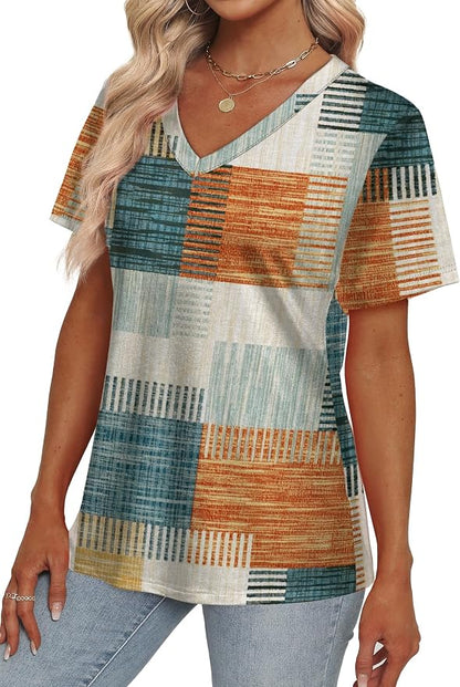 Alaroo Womens Summer Tops 2026 V Neck Short Sleeve Shirts Trendy Dressy Casual Vacation Outfits Printed
