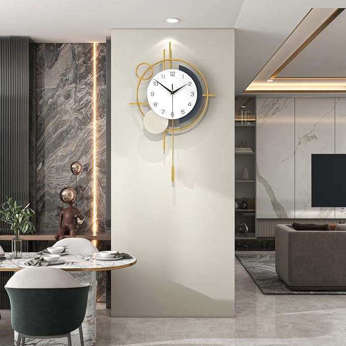 Large Wall Clocks for Living Room Decor Modern Wall Clock Battery Operated Silent Non-Ticking for Bedroom Office Kitchen Home Decoration Gold Metal Unique Wall Watch Clock 17.7x27.3in