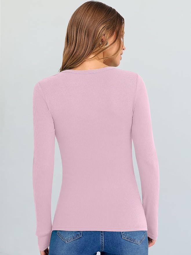 ANRABESS Long Sleeve V Neck Shirts for Women | Soft Comfy Ribbed Knit Fitted Tshirts, Casual Going Out Tops, 2026 Trendy Basic, Fall Winter Underscrub Layering Clothes