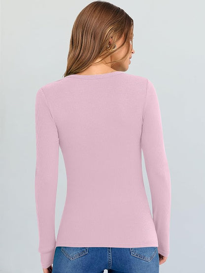 ANRABESS Long Sleeve V Neck Shirts for Women | Soft Comfy Ribbed Knit Fitted Tshirts, Casual Going Out Tops, 2026 Trendy Basic, Fall Winter Underscrub Layering Clothes