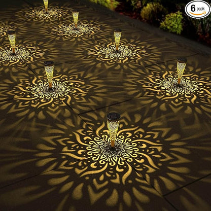 6 Pack Solar Lights Outdoor Garden Decorative Mandala Solar Garden Lights with Warm Light Waterproof Solar Pathway Landscape Lights for Path Backyard Walkway Yard Decor, Gardening Gifts for Women