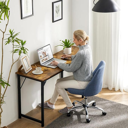 Sweetcrispy 40-Inch Small Computer Desk for Bedroom, Brown | Gaming Writing Work and Study Desk for Home Office, Sturdy Metal Frame and Compact Modern Design with X-Shaped