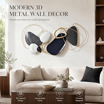 Axioglo 40" Large Wall Decor,3D Abstract Metal Wall Art for Living Room | 40" x 20" metal wall decor with layered metal texture, mounting hardware, two-way display
