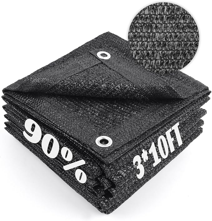 Cool Area 90% Sun Shade Cloth Mesh Tarp with Grommets for Plant Cover 3x10ft Patio Canopy Garden Pergola Greenhouse Car Barn Kennel Black