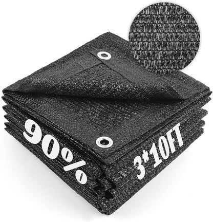 Cool Area 90% Sun Shade Cloth Mesh Tarp with Grommets for Plant Cover 3x10ft Patio Canopy Garden Pergola Greenhouse Car Barn Kennel Black