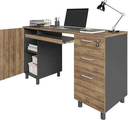 Modern Design By Crafts & comfort Venice Computer Desk - Office Desk with 3 Drawers & CPU Storage Cabinet - Laptop Workstation with Keyboard Tray & Cable Hole - Home & Office Supplies -Cass/black