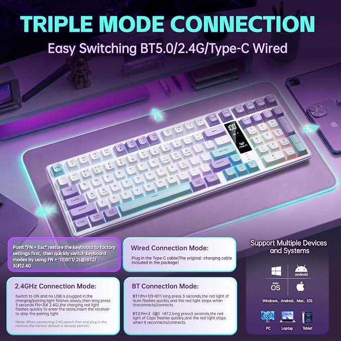 Aula S99pro V2 Full Size Gaming Keyboard,Wireless Creamy Membrane Keyboard | Tri-Mode Bluetooth/2.4GHz/USB-C,16.8mil RGB Backlit,Media Digital Screen,4000mAh Computer Wireless Keyboard with Number Pad
