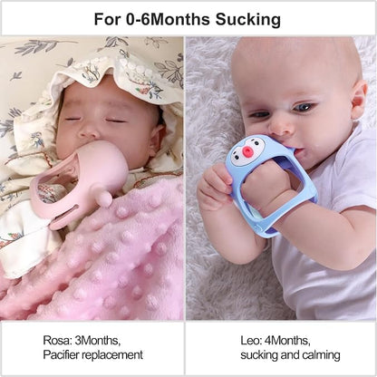Smily Mia Baby Teething Toy |Penguin Teether for 0-6Months |Reindeer Baby Chew Toys for 3m+, Soft Silicone Hand Teether |Teething Mitten for Teeth Pain Relief, Newborn Essentials Gift Box, Light Pink