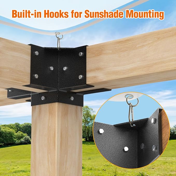 3-Way & 4-Way Pergola Brackets, 4"x4" Pergola Kit, Wood Post Base Bracket for Gazebos, Patio Pergolas, Log Cabin, Wooden Beams (12PCS)
