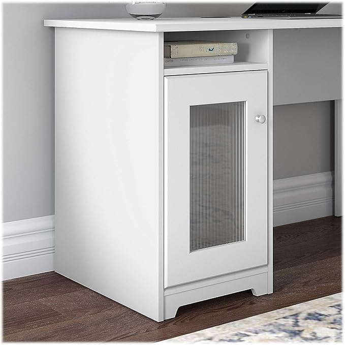 Bush Furniture Cabot L Shaped Computer Desk in White | Corner Table with Drawers and Storage for Personal Home Office Workspace