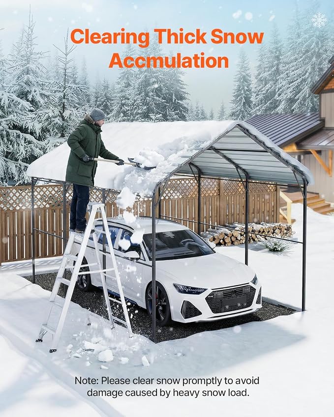 VEVOR Heavy Duty Metal Carport, 10' x 15' Outdoor Carport with Galvanized Steel Frame & Roof, Car Tent Garage Shade with Removable Sidewalls, Multi-Use Car Shelter for Pickup, Boat, Car & Tractors