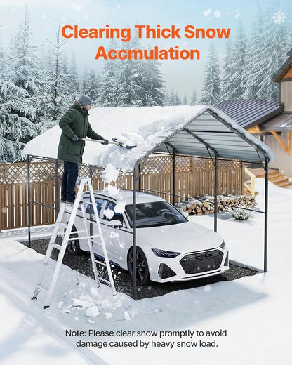 VEVOR Heavy Duty Metal Carport, 10' x 15' Outdoor Carport with Galvanized Steel Frame & Roof, Car Tent Garage Shade with Removable Sidewalls, Multi-Use Car Shelter for Pickup, Boat, Car & Tractors