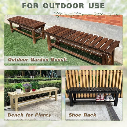 Outdoor Garden Bench, 3-Person Wood Patio Bench Weatherproof Outdoor Backless Bench, Anti-Corrosion and Anti-Rust Garden Benches for Garden Lawn Porch Park Backyard (Natural,47.25''/120cm)