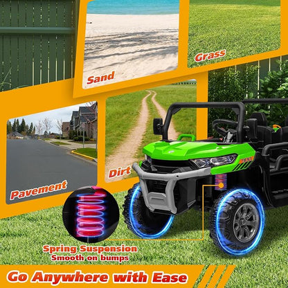 Joyracer 4WD 24 Volt Ride on Toys, 800W Ride on Truck for Kids, 2 Seater Power Car Wheels w/Dump Bed & Shovel, Ride on UTV w/Remote Control, Bluetooth, LED Lights,Green