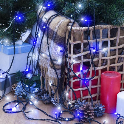 Blue and White Christmas Lights, 66FT 200 LED Plug in Christmas Tree Lights Outdoor Waterproof, 8 Modes Connectable String Lights for Outside Indoor Patio Garden Party Holiday Decorations