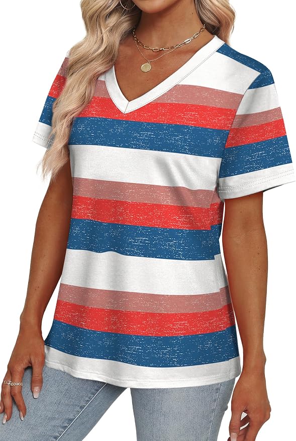 Alaroo Womens Summer Tops 2026 V Neck Short Sleeve Shirts Trendy Dressy Casual Vacation Outfits Printed