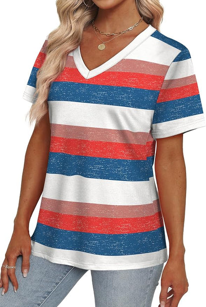 Alaroo Womens Summer Tops 2026 V Neck Short Sleeve Shirts Trendy Dressy Casual Vacation Outfits Printed