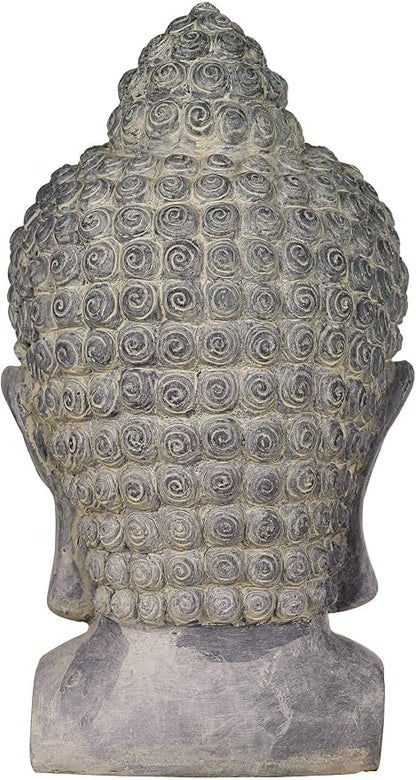 John Timberland Meditating Buddha Head Statue Sculpture Zen Asian Japanese Garden Decor Outdoor Front Porch Patio Yard Outside Home Balcony Gray Weathered Faux Stone Finish Resin 18 1/2" Tall