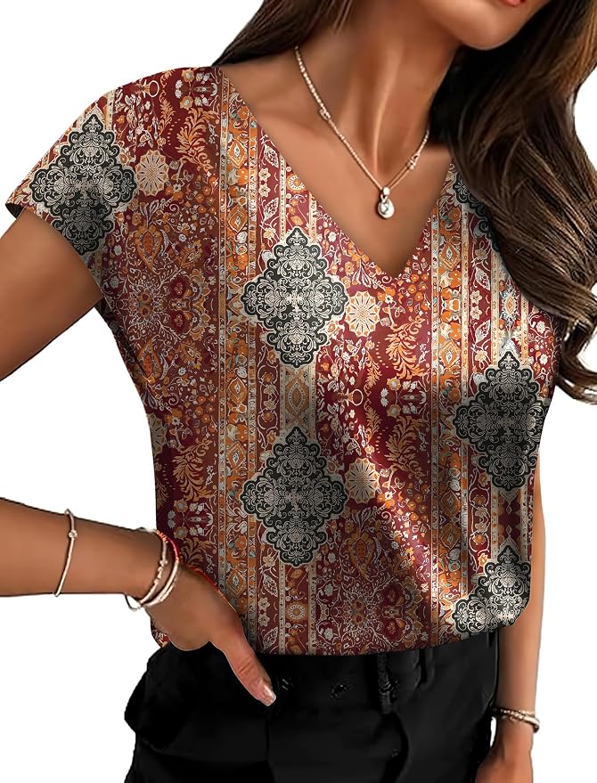 WIHOLL Womens Satin Summer Tops Cap Short Sleeve Blouses V Neck Shirts Business Casual Outfits Fashion Clothing 2026