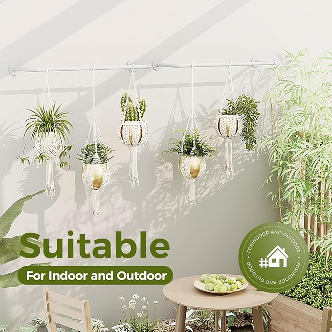 Bamworld Hanging Planters 2PCS for Indoor Plants Hanging Plant Holder Plant Hanger Indoor Ceiling Window Plant Shelves Wall Mount Black Metal Rod(Pot&Plant Not Included) White