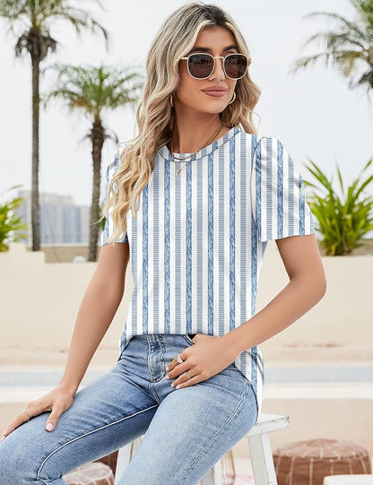 Ivicoer Puff Short Sleeve Shirt for Women Eyelet Tops Summer Crewneck Blouse Loose Fit S-XXL