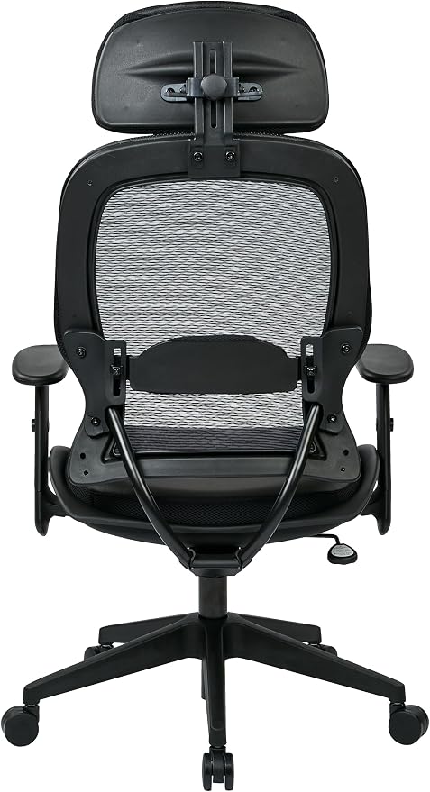 Space Seating Professional AirGrid Back and Padded Black Eco Leather Seat, 2-to-1 Synchro Tilt Control, Adjustable Arms and Tilt Tension with Nylon Base Executives Chair with Adjustable Headrest