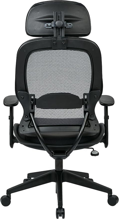 Space Seating Professional AirGrid Back and Padded Black Eco Leather Seat, 2-to-1 Synchro Tilt Control, Adjustable Arms and Tilt Tension with Nylon Base Executives Chair with Adjustable Headrest