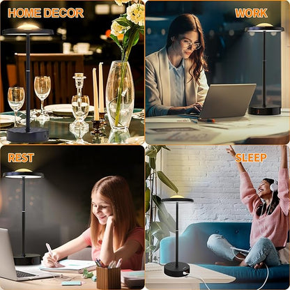 LED Table Lamp Dimmable Desk Lamp Reading Lamp with USB A & Type C Charging Port 2 Prong Outlet Power Touch Control Night Light Retractable for Bedroom, Living Room, Dorm, Study, Home Office