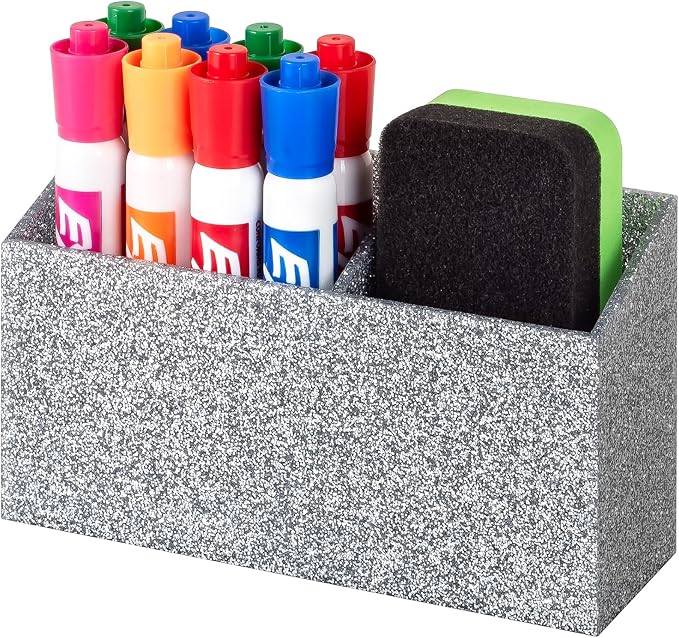 BEYGORM Magnetic Dry Erase Marker Holder for Whiteboard & Refrigerator | Non-slip Acrylic Pen Holder for Classroom, Fridge Magnet, Locker Organizer Accessories, Teacher & School Supplies(Silver)
