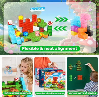 Magnetic Blocks with Light Blocks - 200PCS Magnetic Blocks for Kids Ages 4 5 6 7 8+, Magnetic Building Blocks, STEM Montessori Sensory Toys for Kids, Birthday Gifts for 8-12 Years Old Boys Girls