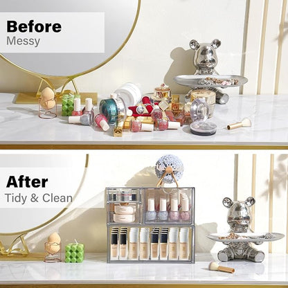 Prsildan Acrylic Drawer Makeup Organizer with 4 Drawers, Set of 2 | Clear, Baby Bottle Storage, For Vanity Countertop Bathroom Cosmetic Office Desk, Craft Jewelry Art Supply Organization