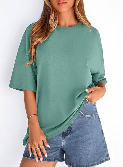 PRETTYGARDEN Womens 2026 Spring Going Out Tops Casual Short Sleeve Crewneck Loose Fit Basic Oversized T Shirts Summer Outfits