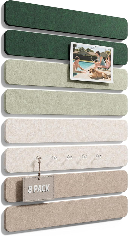 Fluxynara 13" x 2" Felt Wall Panels, Nordic Moss | 8-Pack Includes 50 Push Pins and Adhesive Tabs for Photos, Notes and Decor in Bedroom Doors, Home Office or Studios