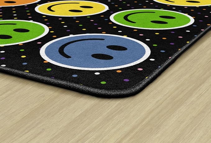 Flagship Carpets Smiley Seating (Seats 20) Classroom Area Rug or Educational Learning Mat, Kids Room or Playroom Carpet, 6' x 8'4", Black/Multi