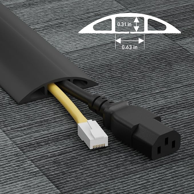 D-Line 30ft Floor Cord Cover, Floor Cable Protector, Extension Cord Cover, Protect Wires & Prevent Cable Trips, Cable Management Solution - Cord Cavity = 0.63" (W) x 0.31" (H) - Black