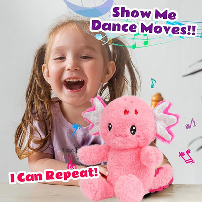 Talking Axolotl Repeat What You Say Musical Stuffed Animal Shaking Singing Plush Toy Electric Interactive Animated Salamander Plushies for Kids Girls Boys Birthday