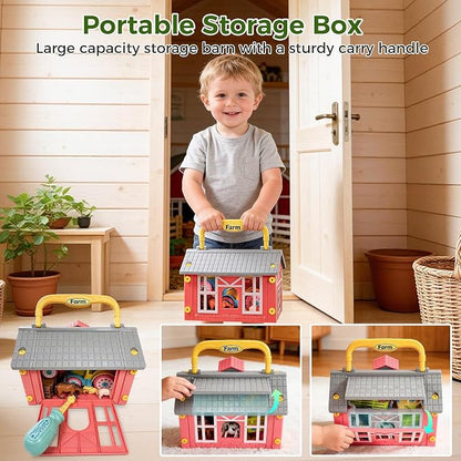 Farm Animals Toys for Kids 3+, DIY STEM Take Apart Tractor & Animal Figures, Montessori Farm Set with Barn Storage Case