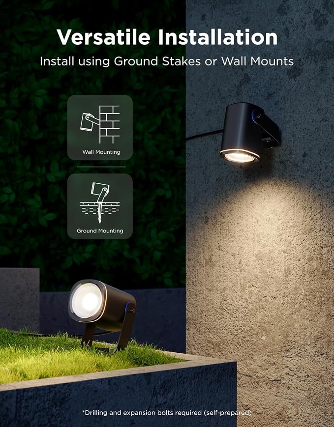 Govee Outdoor Spot Lights 2, IP67 Waterproof Spotlights, RGBWIC, 2 Pack | Landscape Lights Work with Matter, Alexa, and Google Assistant, Color Changing Ourdoor Light for Patio, Yard, Garden