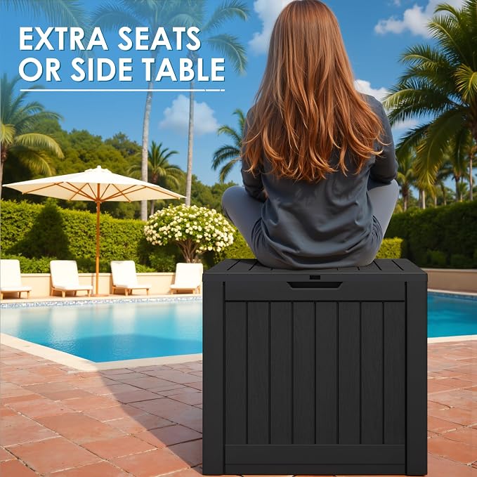 Greesum 40 Gallon Outdoor Deck Box with Lock, Resin Storage Chest for Patio Furniture Cushions, Garden Tools, Pool Toys, Waterproof & UV Resistant, Large Capacity, Dark Black