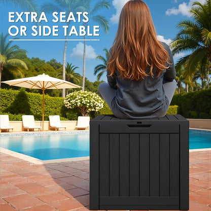 Greesum 40 Gallon Outdoor Deck Box with Lock, Resin Storage Chest for Patio Furniture Cushions, Garden Tools, Pool Toys, Waterproof & UV Resistant, Large Capacity, Dark Black