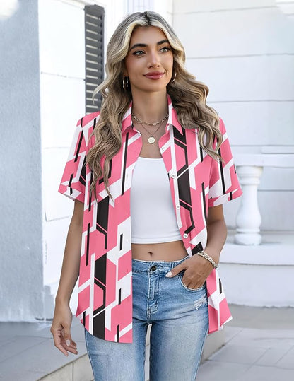 Zeagoo Button Down Shirts for Women Short Sleeve Collared Tops Dressy Casual V Neck Blouses