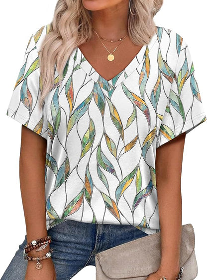 Alaroo Womens Summer Tops 2026 V Neck Short Sleeve Shirts Trendy Dressy Casual Vacation Outfits Printed