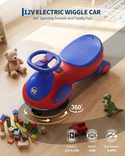 Garvee 12V Electric Wiggle Car for Kids, 2 in 1 Swing Car with Pedal, Anti-Rollover, Max Load 130Lbs,Flashing Wheels, Music,Rechargeable Battery Ride on Toy Indoor Outdoor for Toddlers, Red