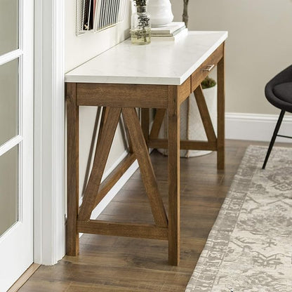 Walker Edison Rustic Farmhouse Wood Computer Writing Desk Home Office Workstation Small, 46 Inch, Marble and Walnut