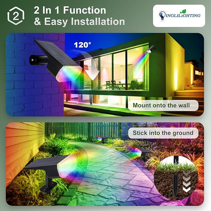 DINGLILIGHTING Solar Lights Outdoor Waterproof: IP65 Led Spot Light Decorations for Garden - Multicolor RGB Solar Powered for Yard - Dust to Dawn Uplighting Landscape Pathway Drive Patios 6PC