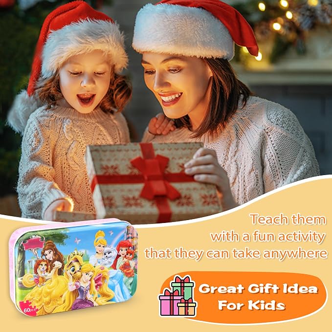 LELEMON Puzzles for Kids Ages 4-6, 60 Piece Puzzles for Kids Ages 3-5 in a Metal Box, Educational Jigsaw Puzzles Childrens Puzzle Games Puzzle Toys for Girls and Boys