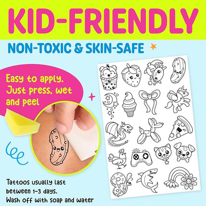 Creativity for Kids Color-In Neon Tattoos Mini Kit | Customize 18 Trendy Designs with Temporary Tattoo Markers | DIY Craft Kit for Kids | Great Activities for Summer (Ages 6+)